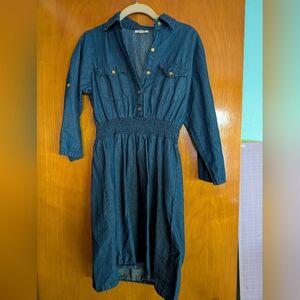 Elegant Blue Long Sleeve Denim Dress